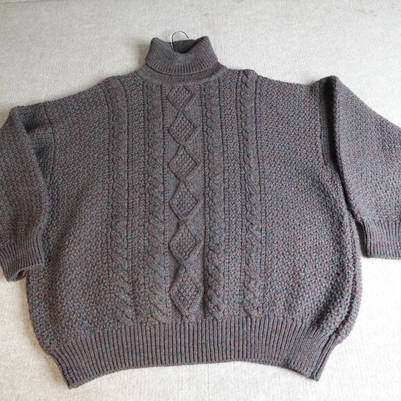 Donegal Sweater 2XL Brown Turtleneck Wool Chunky Fisherman Cable Heavyweight - Picture 1 of 10